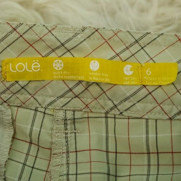 Lole Size 6 Tan Beige Plaid Print Bermuda Cuffed Roll Tab Active Hiking Shorts - Picture 5 of 9